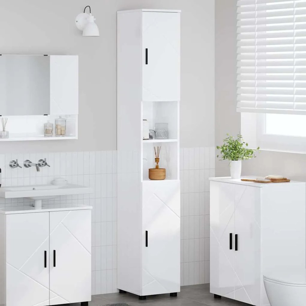 vidaXL Armário Alto de Banheiro Branco brilhante 30 x 35 x 192 cm