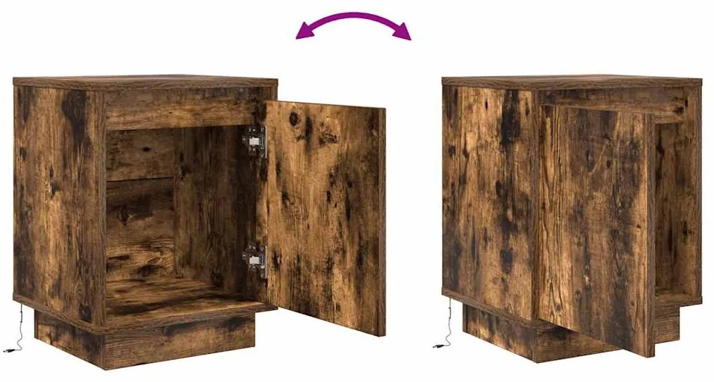 Mesas cabeceira c/ luzes LED 2 pcs 38x34x50 cm carvalho fumado