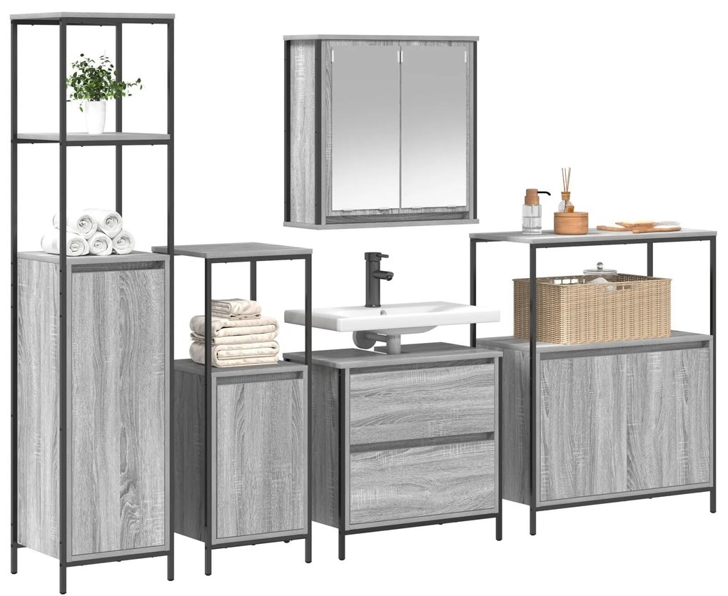 Conjunto de Móveis para a Casa de Banho 5 Peças vidaXL Cinza Sonoma em