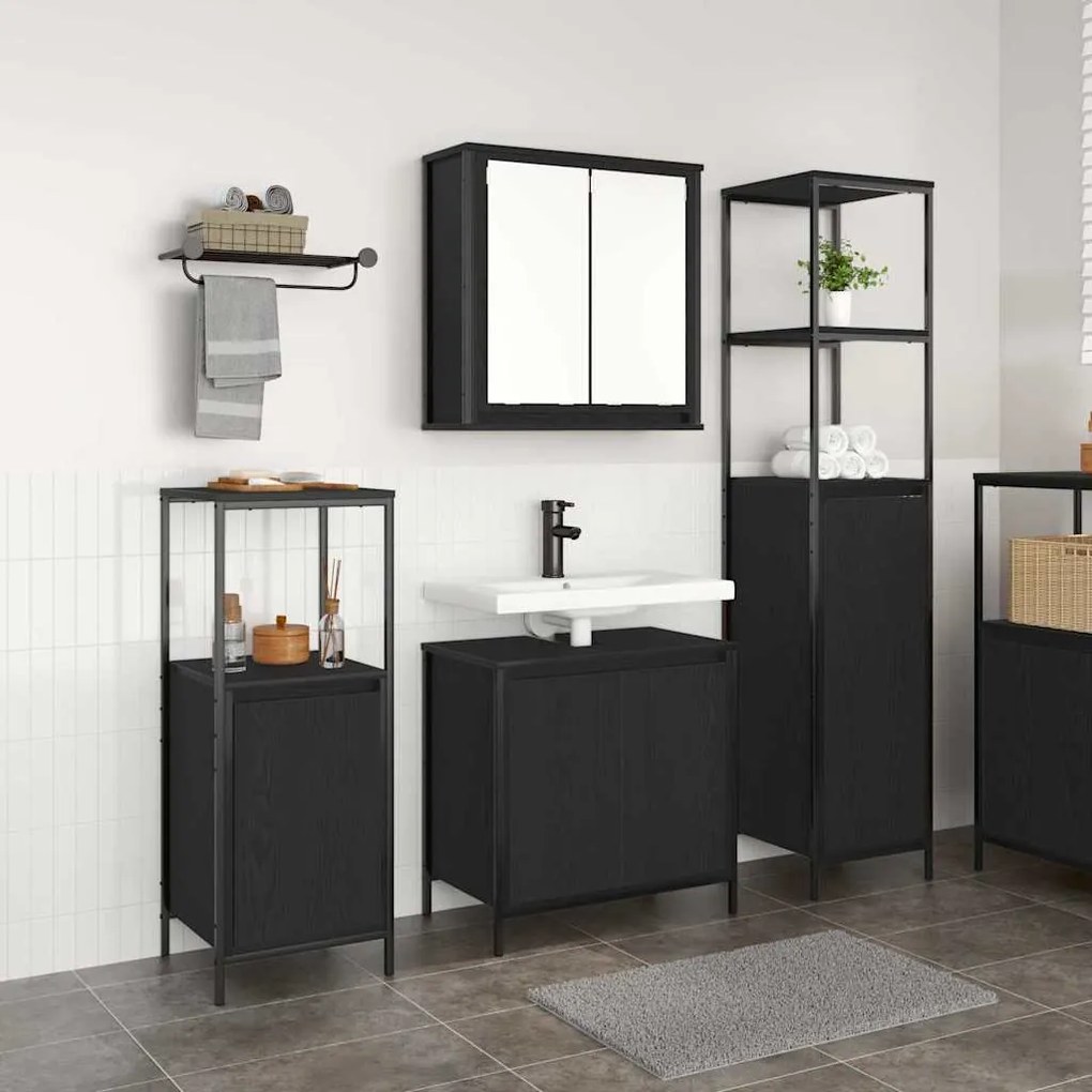vidaXL Conjunto de Móveis para Banheiro com porta 3 pcs Carvalho preto