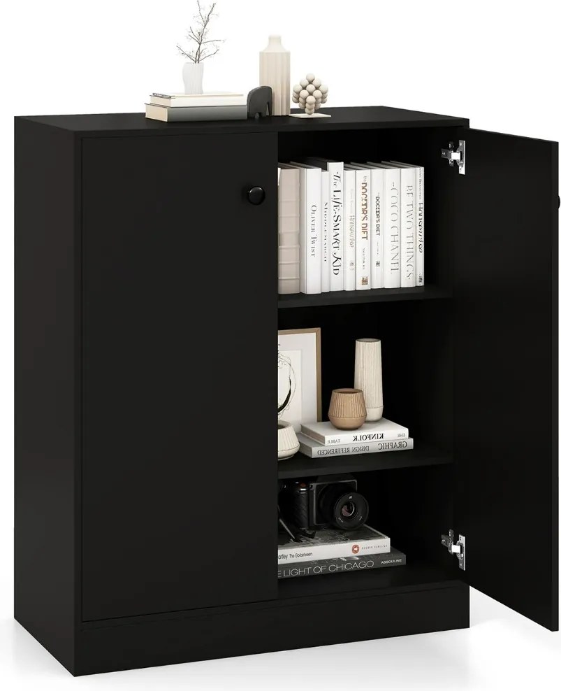 Armário de armazenamento 72 x 34 x 85,5 cm com 2 portas moderno  com 3 prateleiras preto