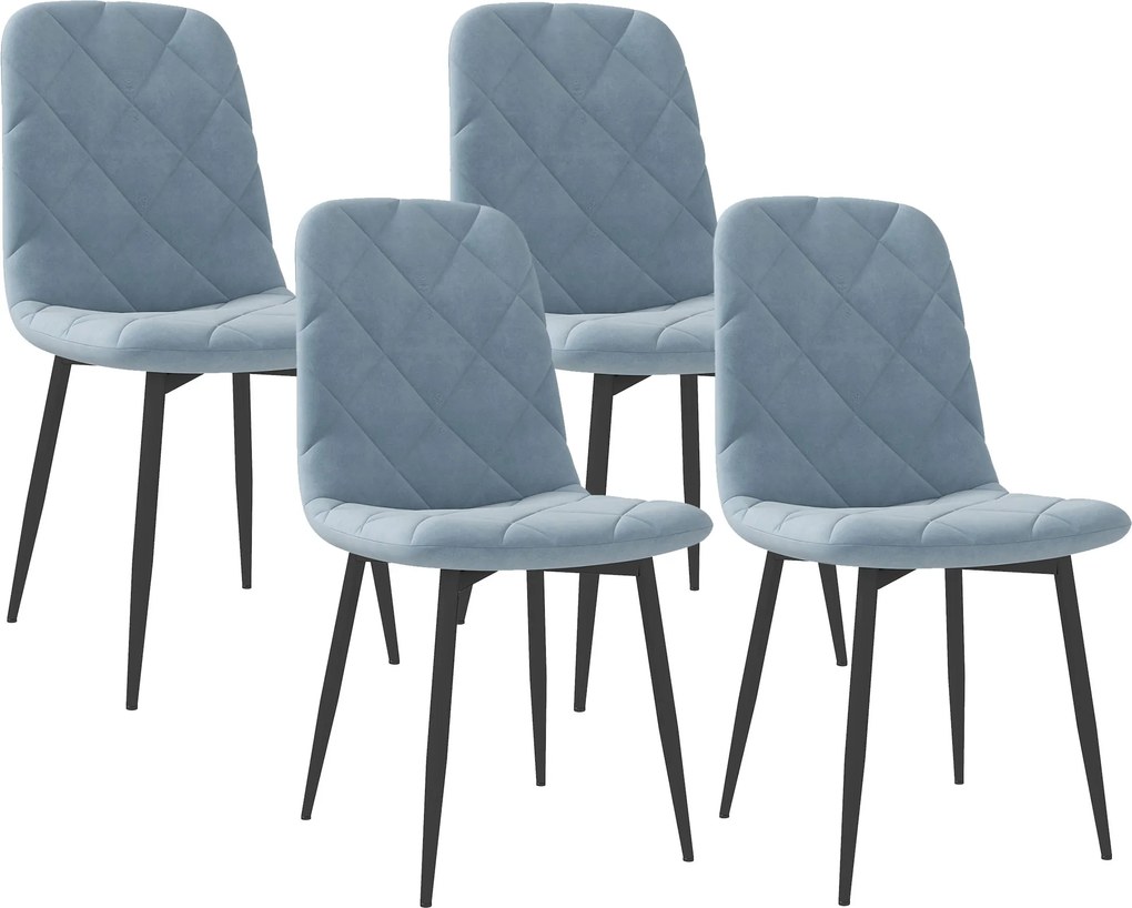Conjunto de 4 Cadeiras de Jantar Modernas Cadeiras de Cozinha Estofadas em Veludo com Pés de Aço 45x54x87 cm Azul Claro
