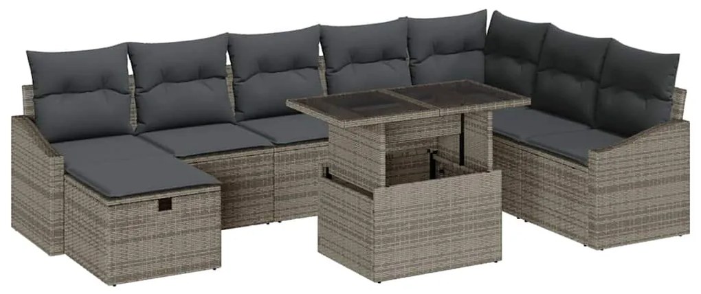 Sofá de Jardim 9 Peças com Almofadas Cinza em Rattan Sintético