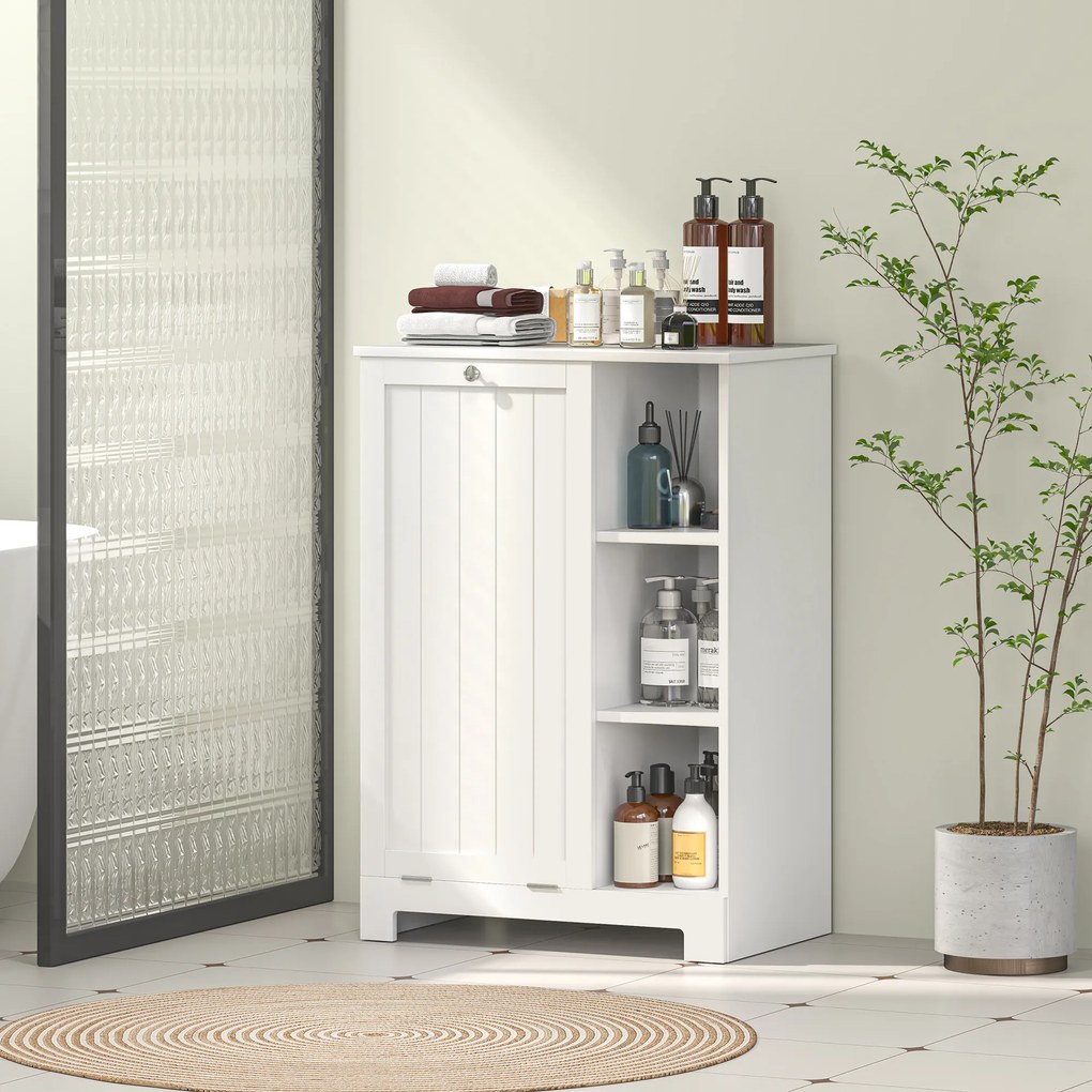 Móvel Casa de Banho com Cesto para Roupa Móvel Auxiliar Casa de Banho com Prateleiras Abertas e Cesta Amovível 60x38x86 cm Branco