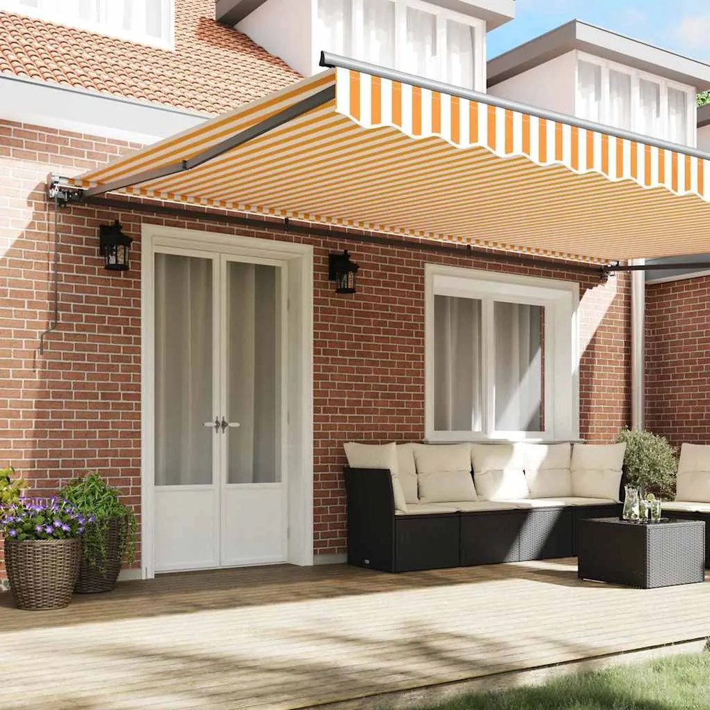 Toldo Retrátil Manual Laranja e Branco 500x300 cm
