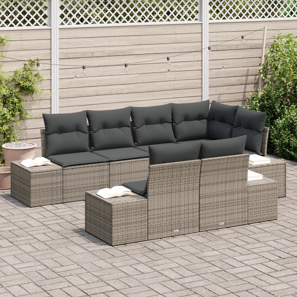 Conjunto de Sofá de Jardim de 7 Peças com Almofadas Cinzento Vime Sint