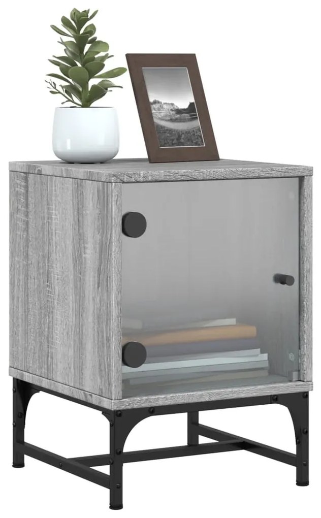Mesa de cabeceira c/ porta de vidro 35x37x50 cm cinzento sonoma