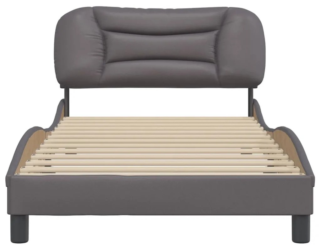 Estrutura cama c/ cabeceira 100x200cm couro artificial cinzento