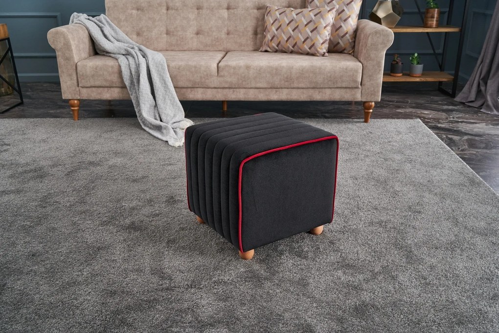 Pouffe Mona – Anthracite &amp; Rosa – 40x40x40 cm