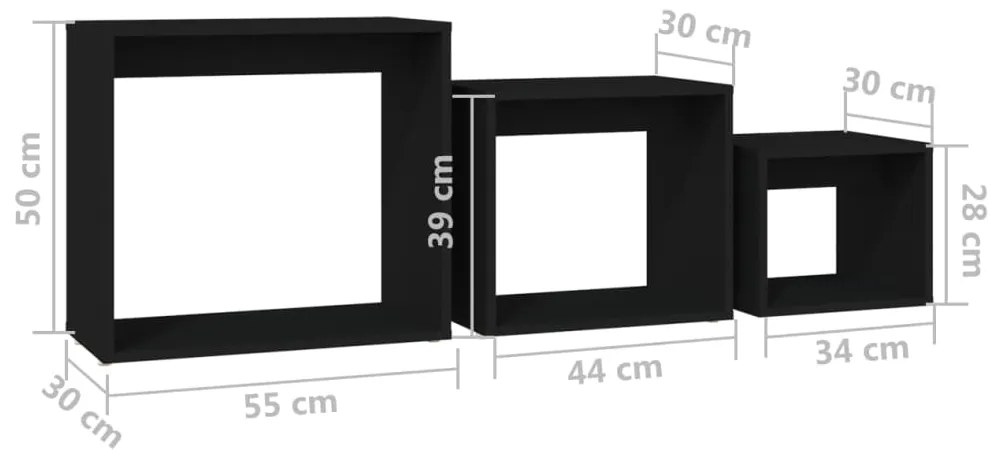 Mesas de encastrar 3 pcs contraplacado preto