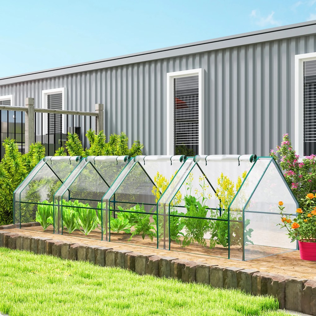 Mini-estufa de jardim em túnel 360 x 90 x 90 cm com 4 janelas com fecho de correr, aço, PE 140 g/m², proteção anti-UV, transparente