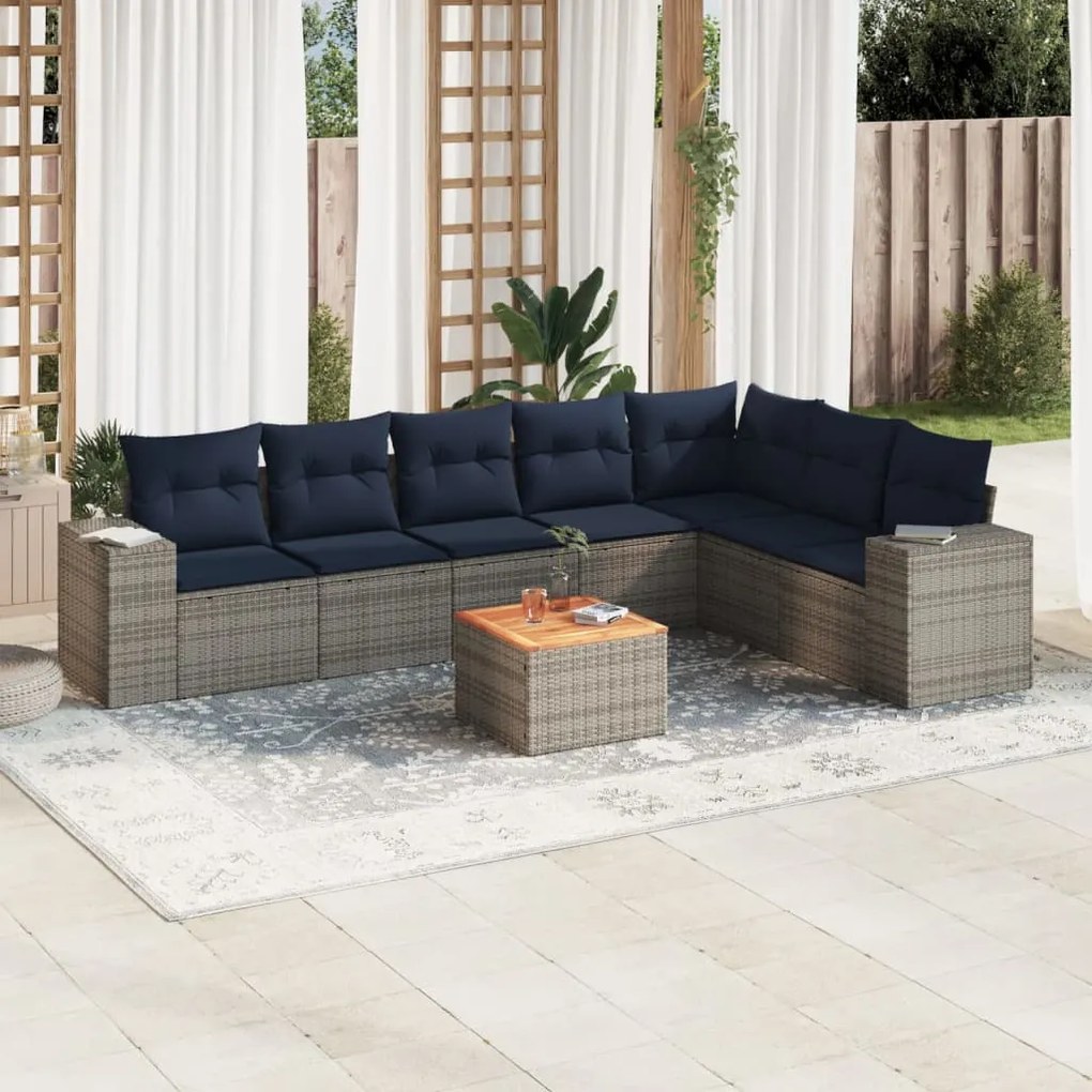 vidaXL 8 pcs conjunto sofás p/ jardim c/ almofadões vime PE cinzento