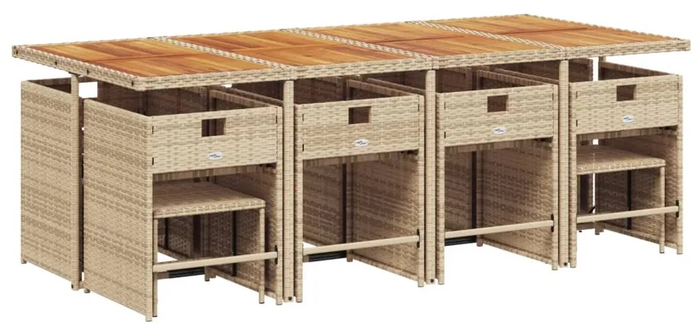 13 pcs conjunto de jantar p/ jardim com almofadões vime PE bege