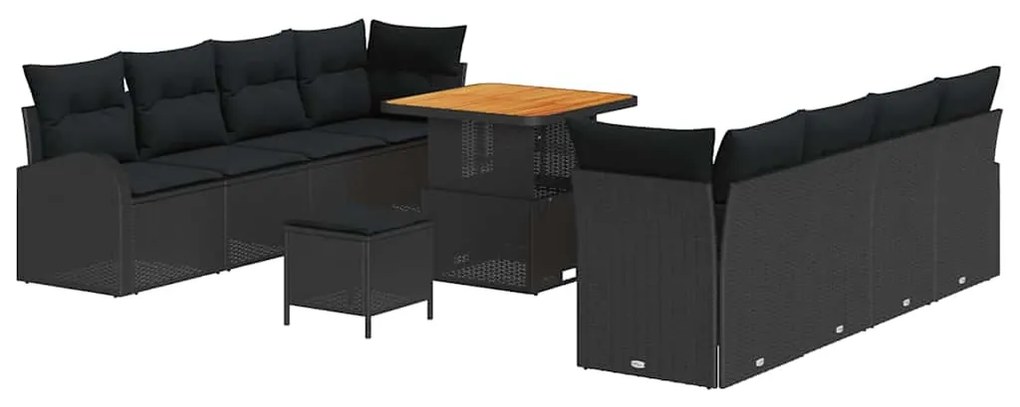 Conjunto de Sofá de Jardim de 11 Peças com Almofadas Preto Polirattan