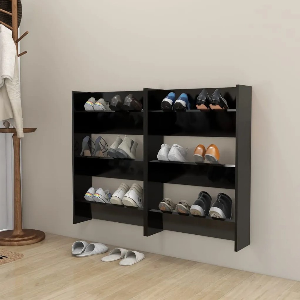 vidaXL Sapateiras de parede 2 pcs 60x18x90 cm derivados madeira preto
