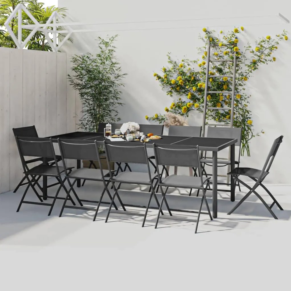 vidaXL 11 pcs conjunto de jantar para exterior aço