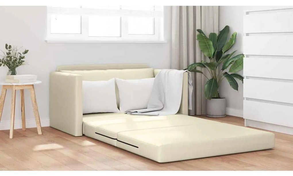 Sofá-camas 2-em-1 Creme 124x71x78 cm Couro Sintético