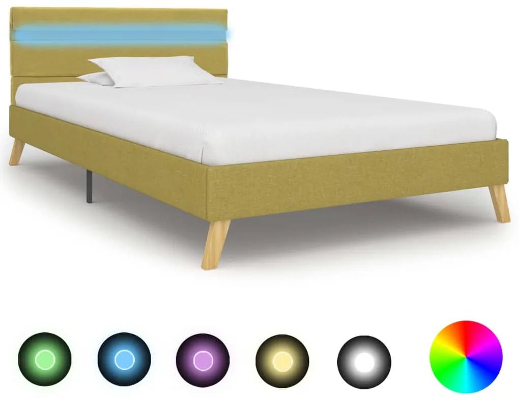 284858 vidaXL Estrutura de cama com LED 90x200 cm tecido verde