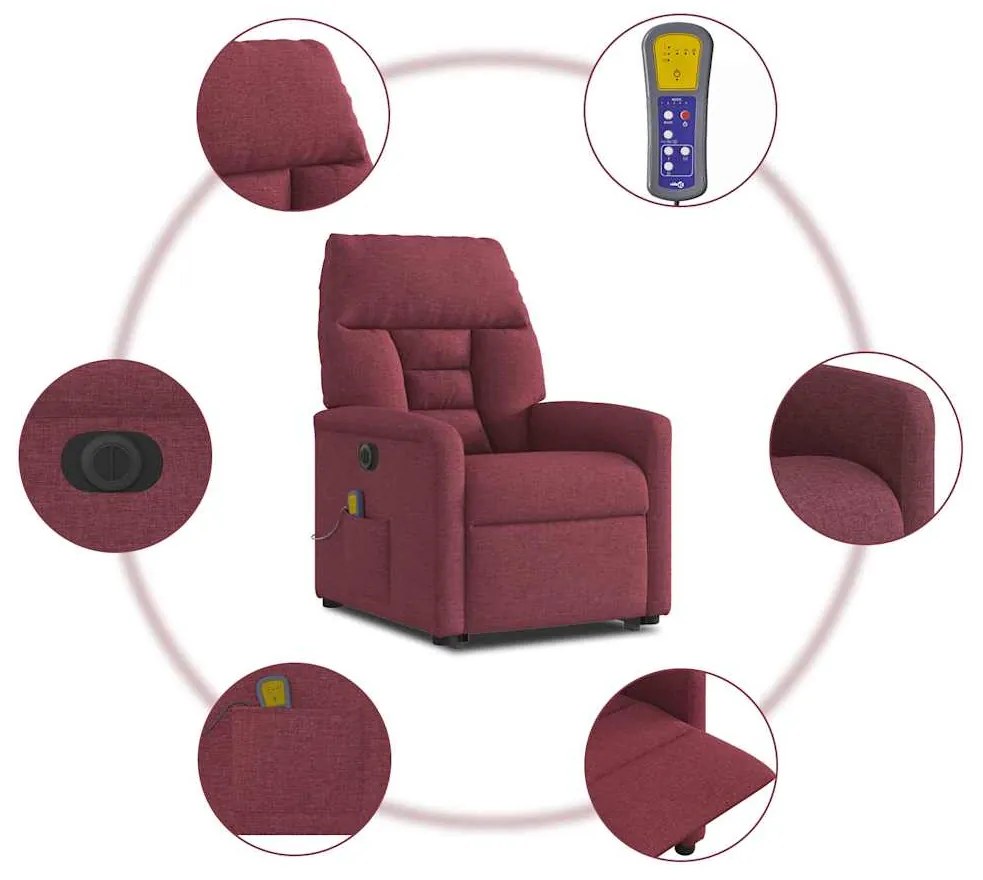 Poltrona elevatória de massagens elétrica tecido vermelho tinto
