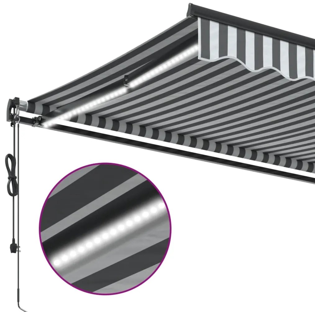 Toldo retrátil automático com LEDs 450x300 cm antracite/branco