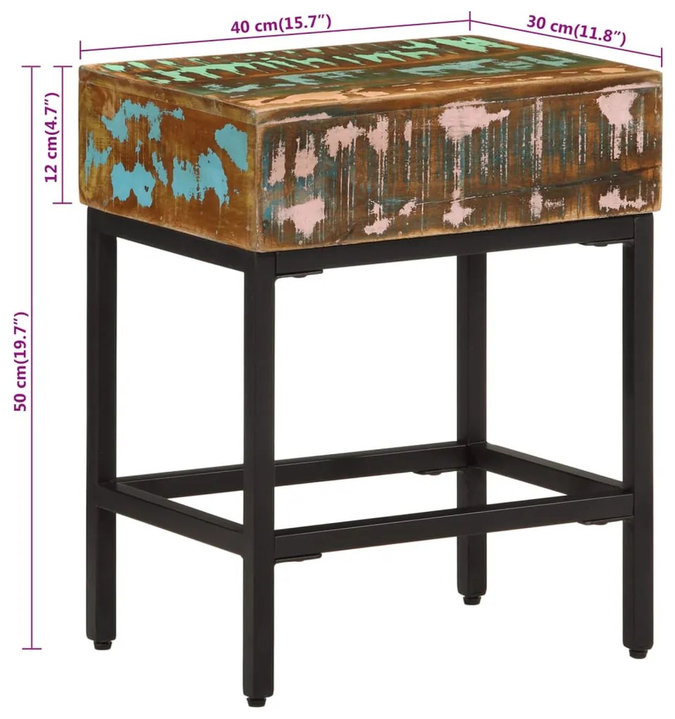 Mesa de apoio 40x30x51 cm madeira recuperada maciça