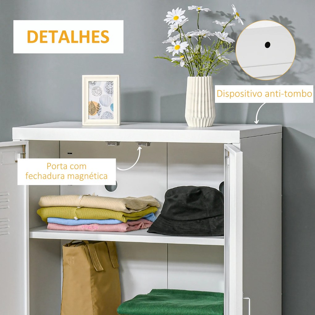Armário de Metal de Armazenamento com Dupla Porta 2 Prateleiras com Altura Ajustável Armário para Escritório 75x33x110 cm Branco
