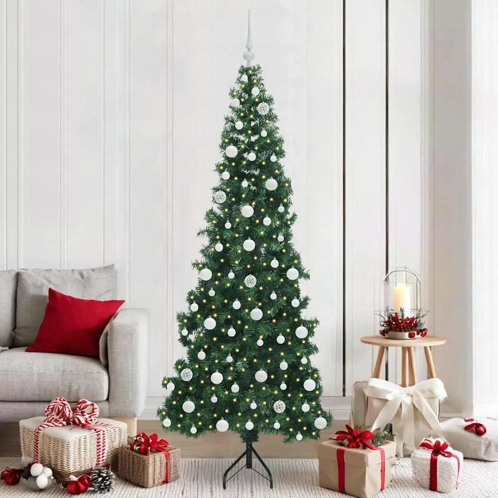 vidaXL Árvore de Natal artificial de canto Verde 210 cm PVC e Metal