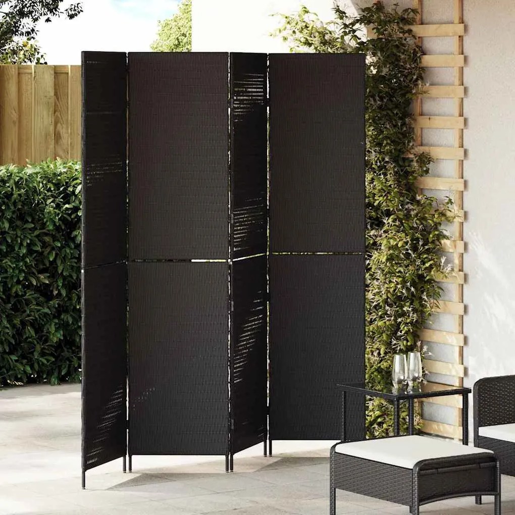 Divisória de Ambiente vidaXL 4 Painéis Dobrável Preto 195x180 cm Polí