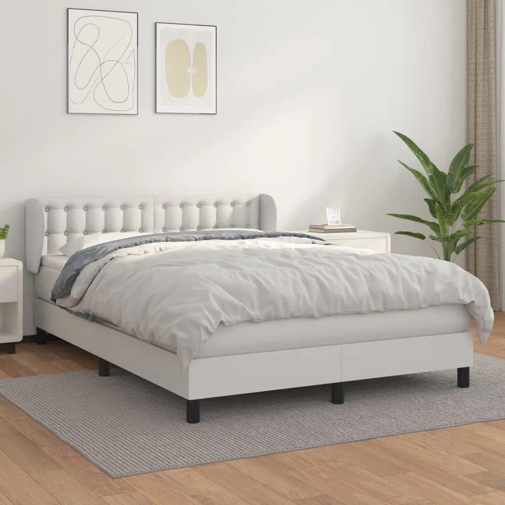 Cama com molas/colchão 140x190 cm couro artificial branco