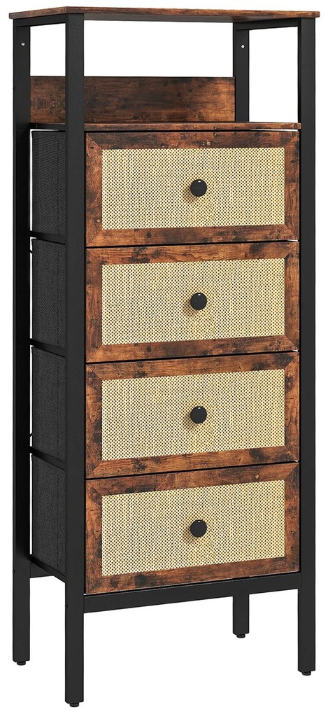 Cómoda "Einar" em Tecido com 4 Gavetas e Prateleira – 50x30x126 cm – E