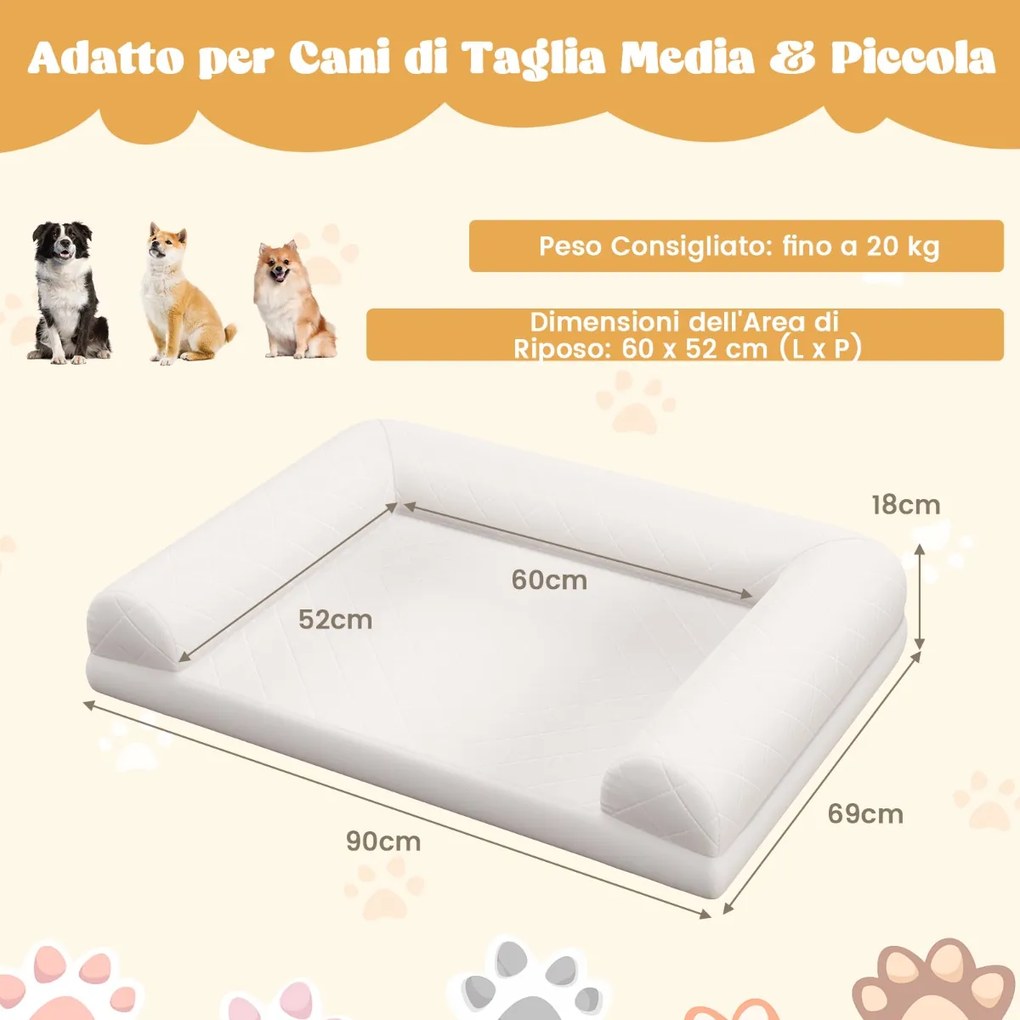 Cama de espuma para cães com 3 lados e capa removível e lavável, canil para cães médios e pequenos, cinza