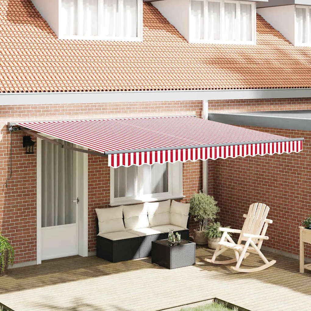 vidaXL Toldo Retrátil Manual Listrado Vermelho e Branco 400x300 cm
