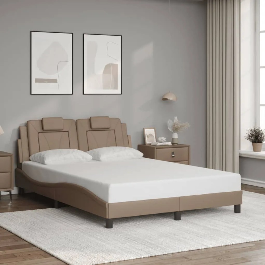 Estrutura cama cabeceira 120x200 cm couro artificial cappuccino
