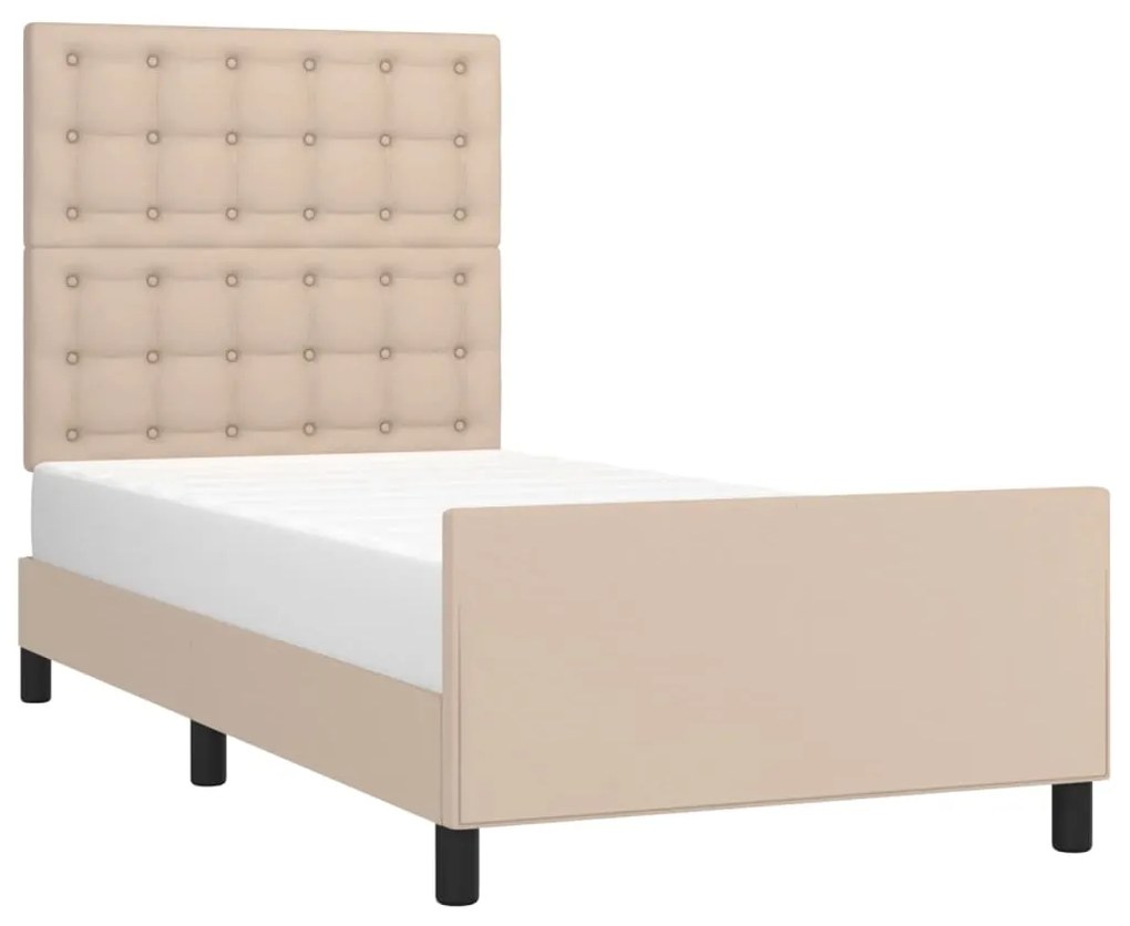Estrutura cama c/ cabeceira couro artif. 90x190 cm cappuccino