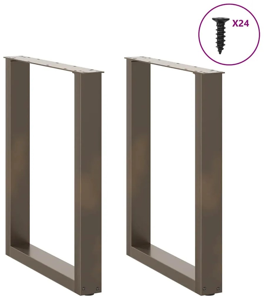 Pés para mesa de jantar em formato de U, 2 peças, aço natural, 60x(72-