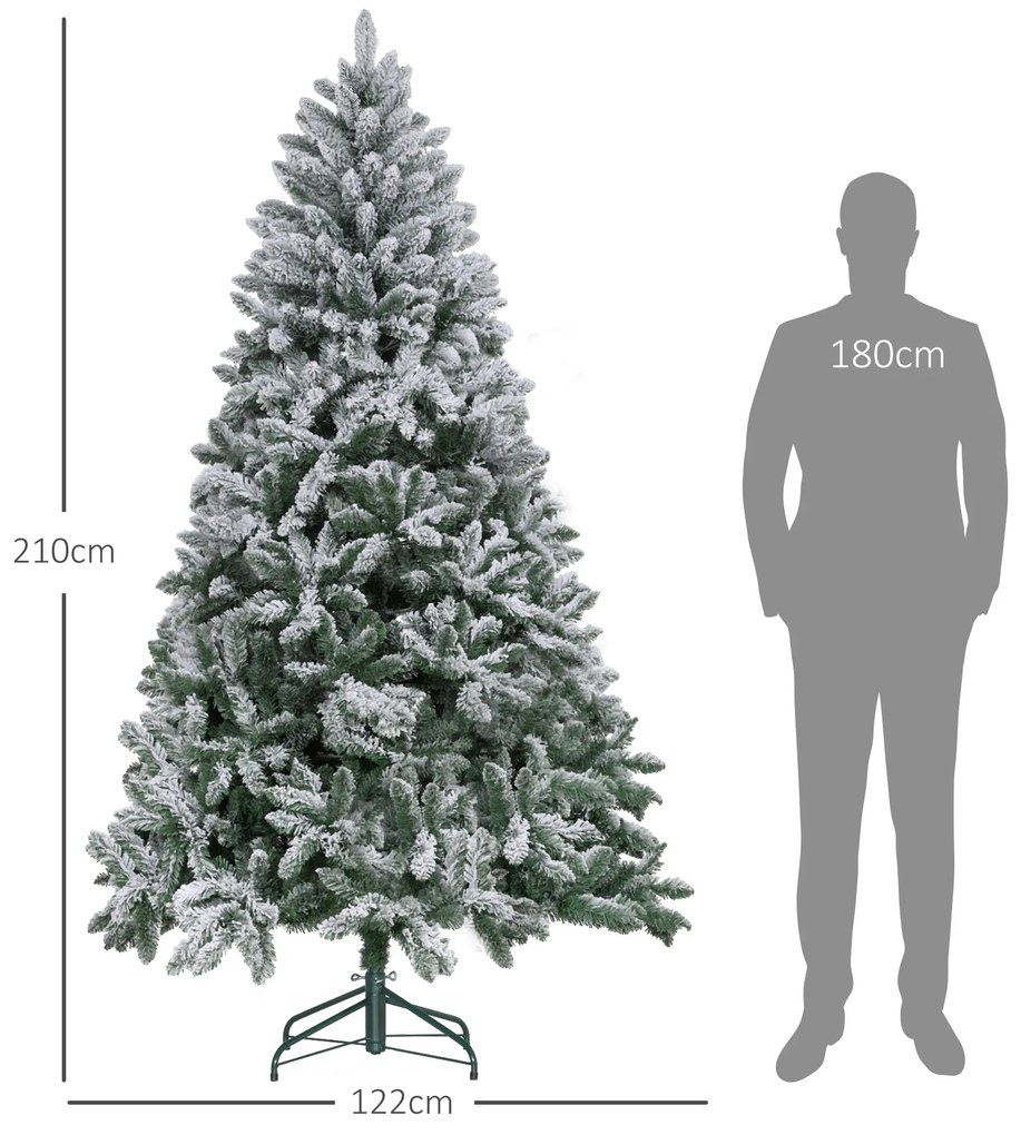 Árvore de Natal Artificial Nevado 210cm com 1021 Ramos e Suporte de Metal Árvore Natalina Nevado para Interior Verde