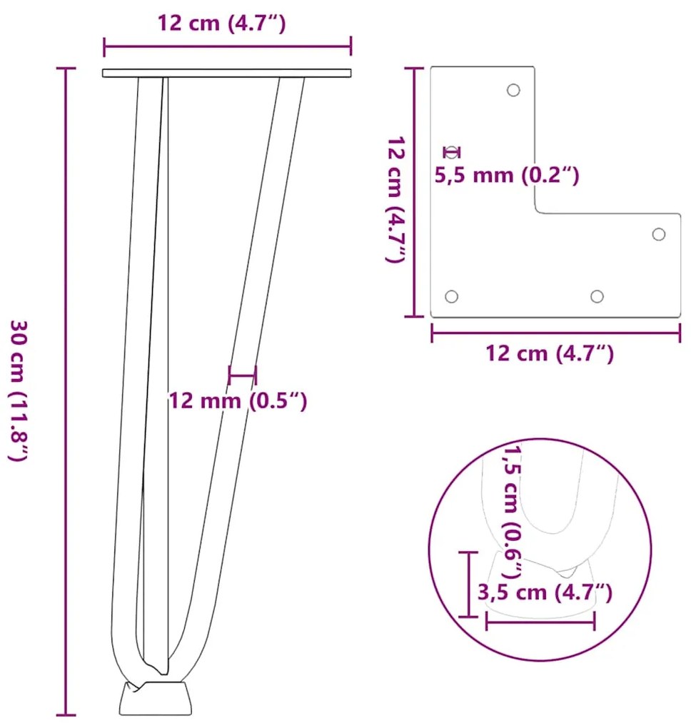 Pernas de grampo para mesa de centro 4 peças Aço natural 30 cm Aço mac