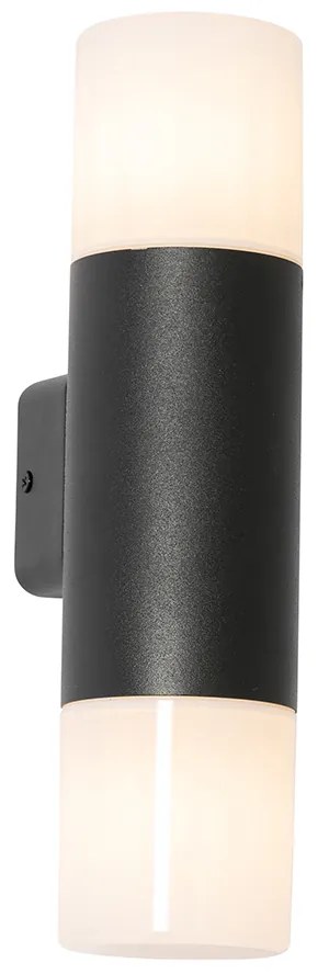 Candeeiro de parede exterior preto com cúpula opala 2 luzes IP44 - Odense Moderno