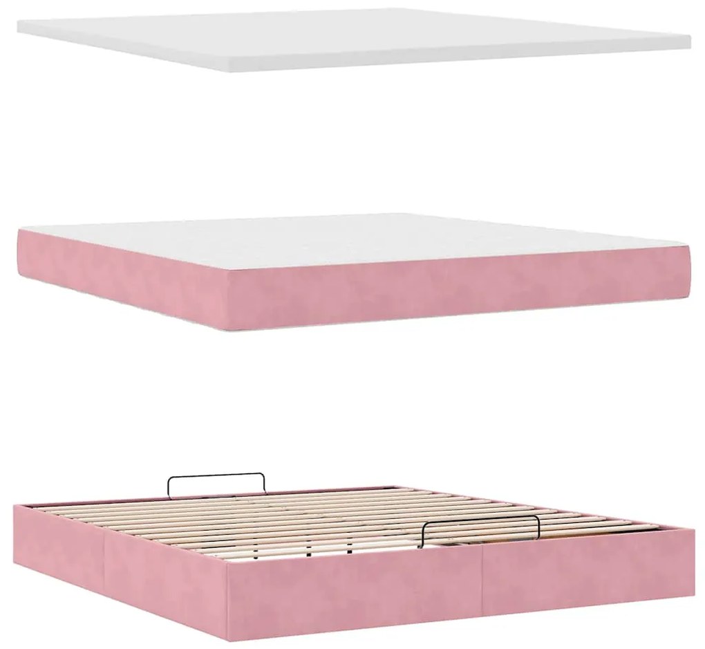 Estrutura de cama otomana com colchão 160x200 cm veludo rosa