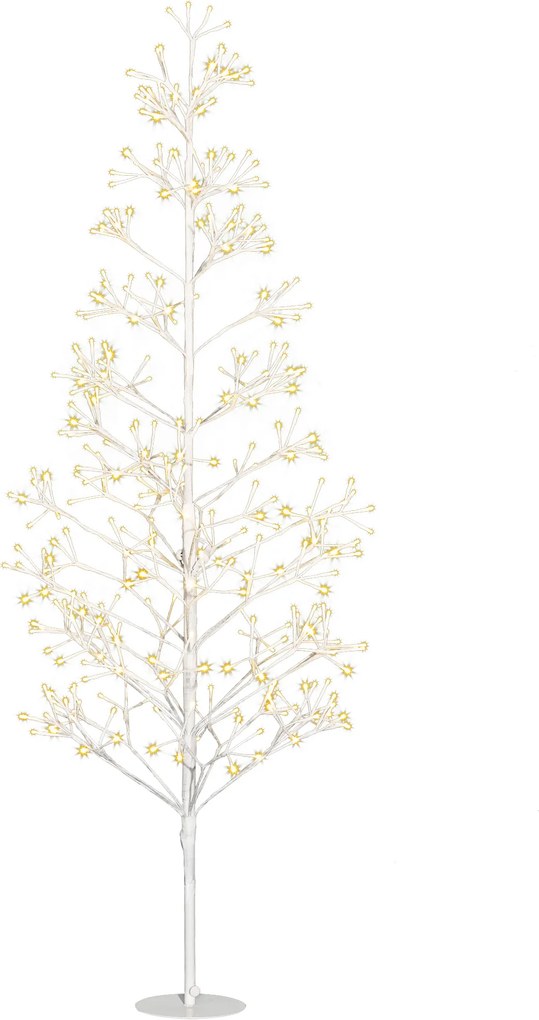 Árvore de Natal Artificial 180 cm com 384 Luzes LED Branco-Quente Ramos Flexíveis Base de Aço Branco