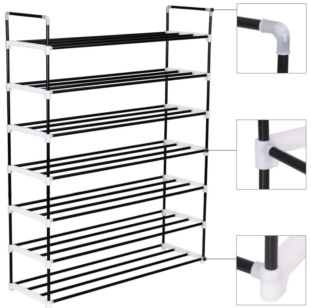 Sapateira com 7 prateleiras metal e plástico preto