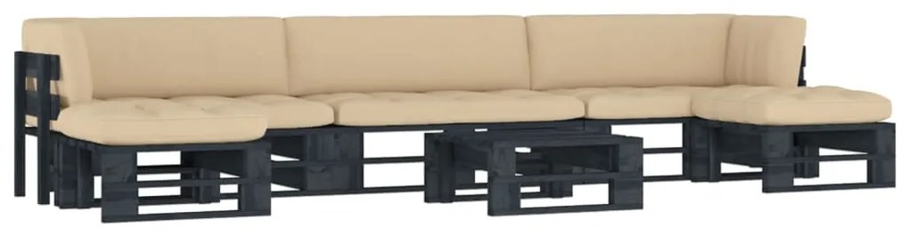 vidaXL 6 pcs conj. lounge paletes c/ almofadões pinho impregnado preto