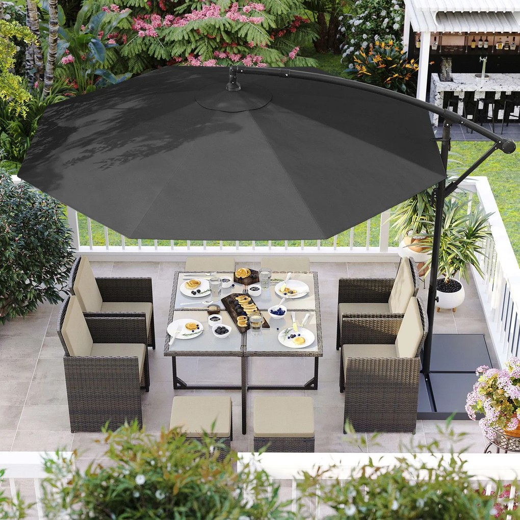 Guarda-sol jadim Ø 3 m proteção UV até UPF 50+com base quadrada (Pesos não incluidos) com manivela para abrir e fechar cinzento
