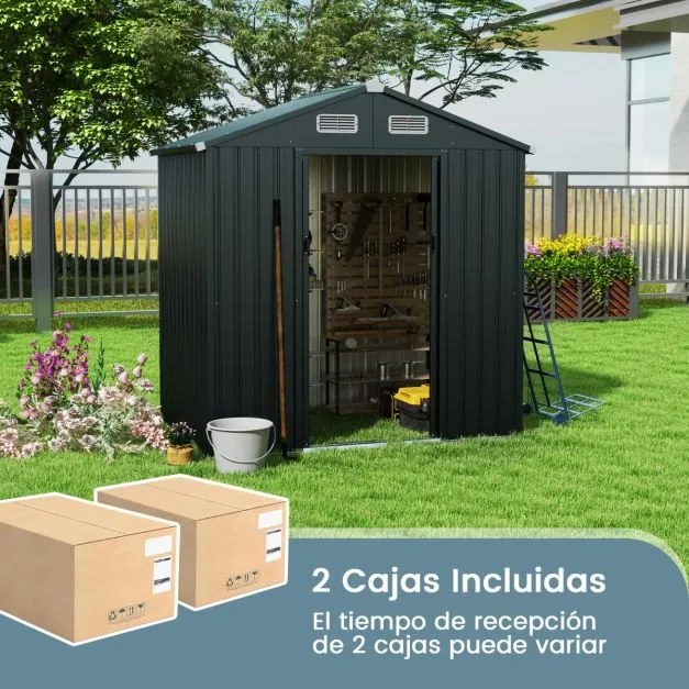 Abrigo jardim para ferramentas com teto organizador de grande capacidade 192,5 x 129 x 196 cm Cinzento