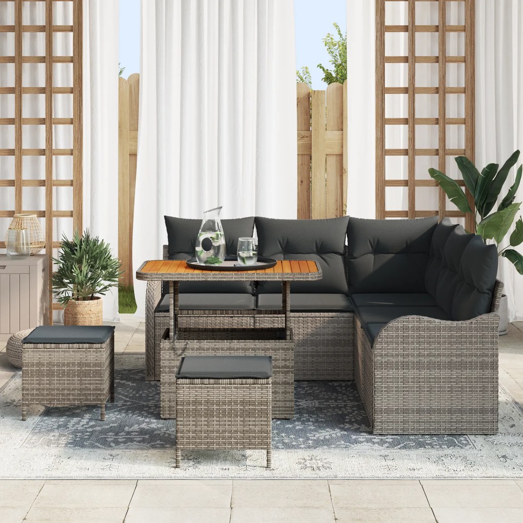 Conjunto de Sofás de Jardim de 8 Peças com Almofadas Cinza Rattan de P