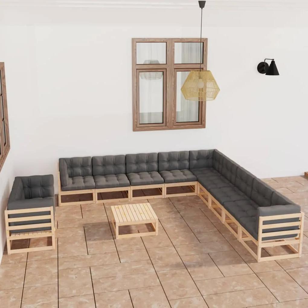 12 pcs conjunto lounge de jardim com almofadões pinho maciço