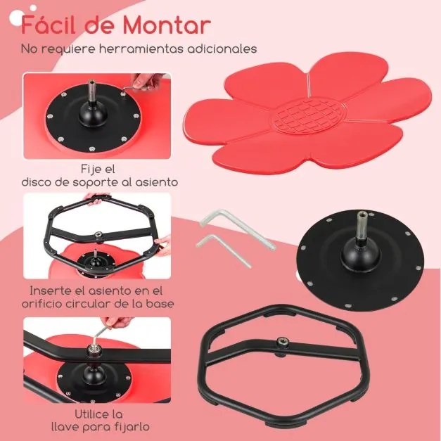 Cadeira giratória sensorial para crianças para autismo com base metálica antiderrapante Rotação 360° 54 x 50 x 25 cm Vermelha