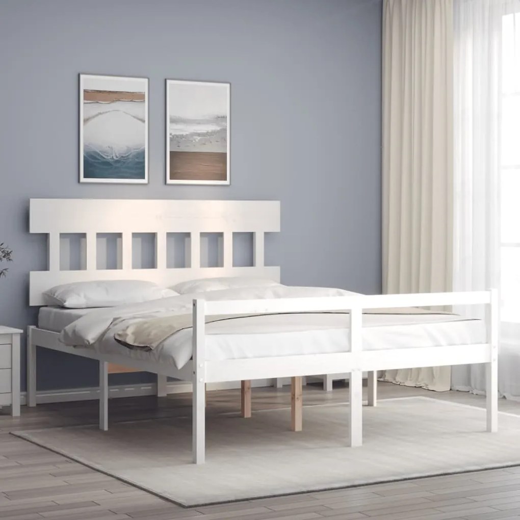 Estrutura de cama King Size com cabeceira madeira maciça branco