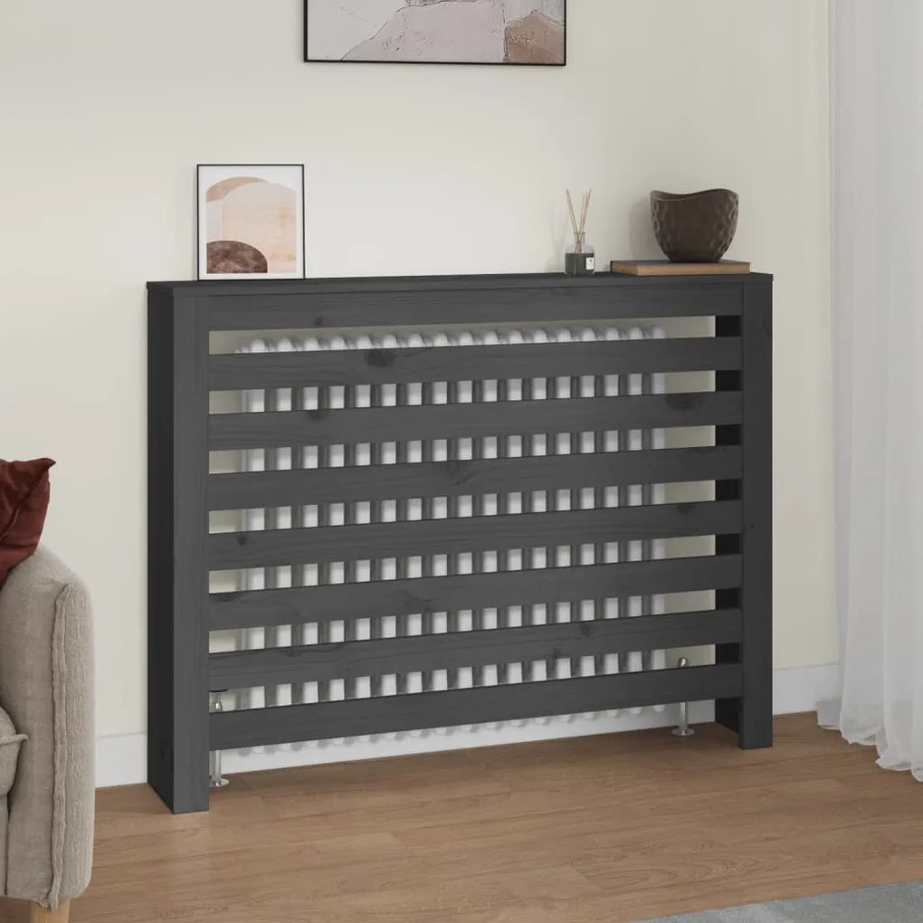 822598 vidaXL Cobertura de radiador 108,5x19x84 cm pinho maciço cinza