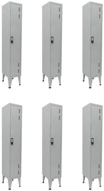 Pack 6 Cacifos Metálicos Simples 1 Cacifo 1900x300x500 mm Standard - Normas NP 1116A